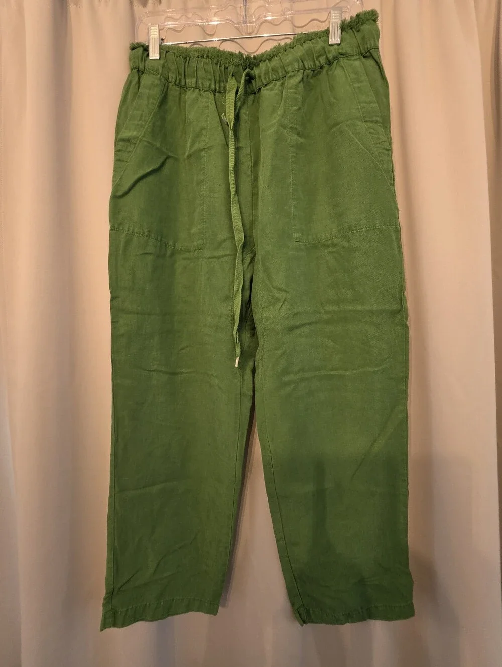 Zara Olive Green Wide Leg Linen-Blend Pants